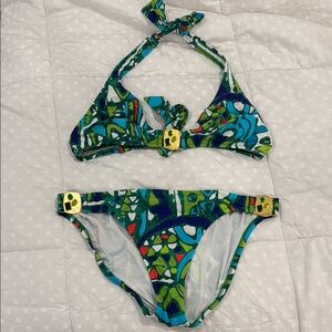 Trina Turk Blue and Green Bikini Swimwear